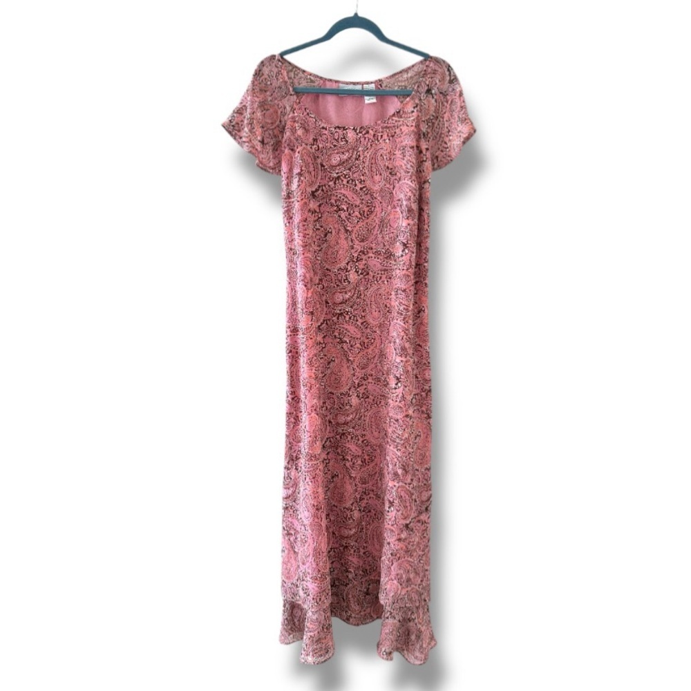 Vintage 90s Jaclyn Smith Pink Paisley Maxi Ruffle Dress Women’s Size 14 Feminine